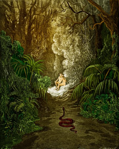 Paradise Lost: The Serpent Approaches by Gustave Dore